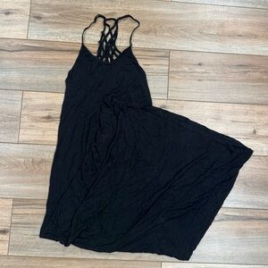 WET SEAL Black Maxi Tank Top Dress W/ Cut Out Back | Size Large